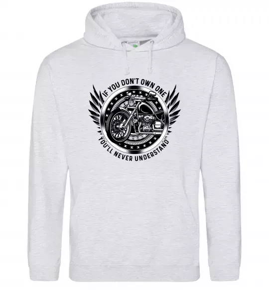 Женская толстовка (худи) Biker You`ll never understand Серый меланж фото