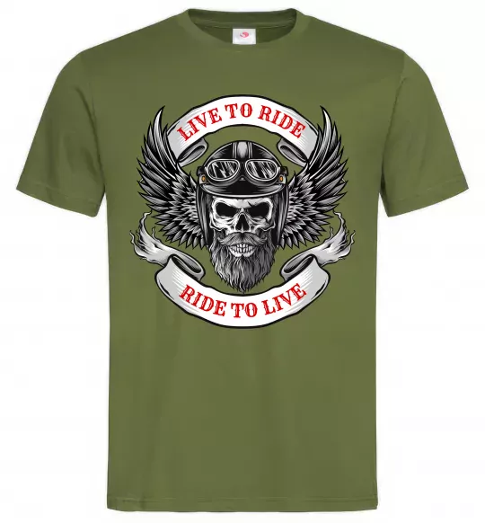 Мужская футболка Live to ride Оливковый фото