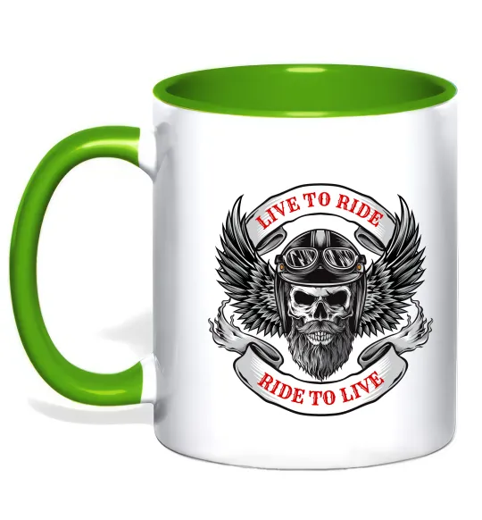 Чашка з кольоровою ручкою Live to ride Лаймовий фото
