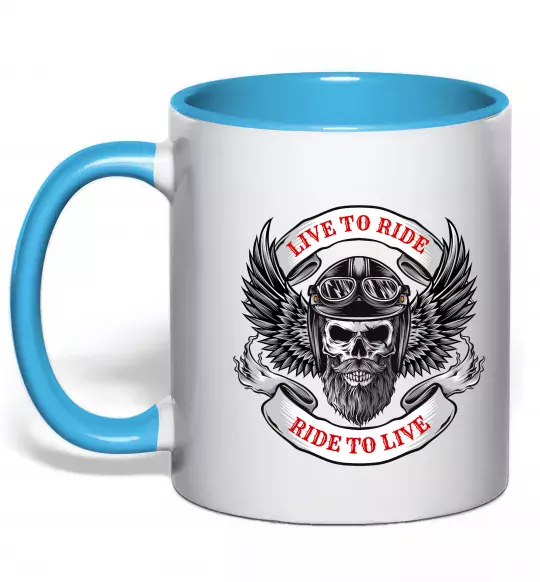 Чашка с цветной ручкой Live to ride Голубой фото