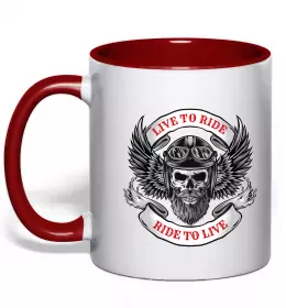 Чашка с цветной ручкой Череп з ірокезом Красный фото