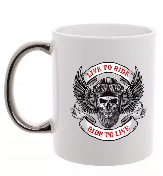 Чашка с цветной ручкой Live to ride Серебро фото
