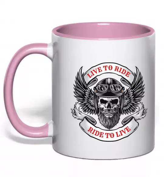 Чашка с цветной ручкой Live to ride Нежно розовый фото