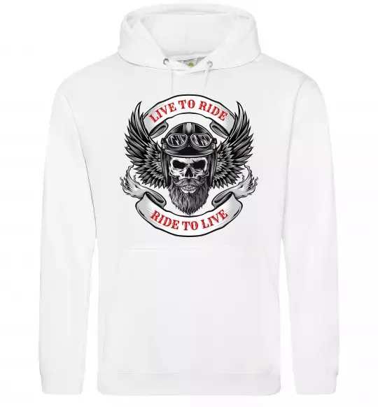 Мужская толстовка (худи) Live to ride Белый фото