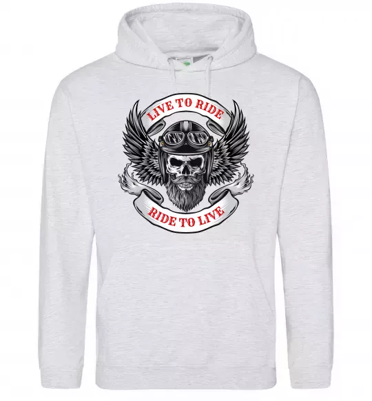 Мужская толстовка (худи) Live to ride Серый меланж фото