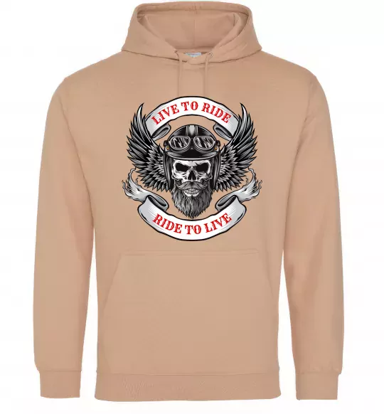 Мужская толстовка (худи) Live to ride Песочный фото