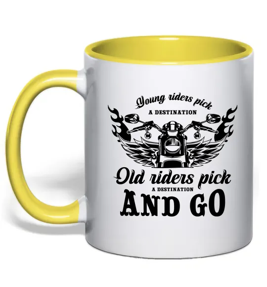 Чашка с цветной ручкой Old riders Лимонный фото