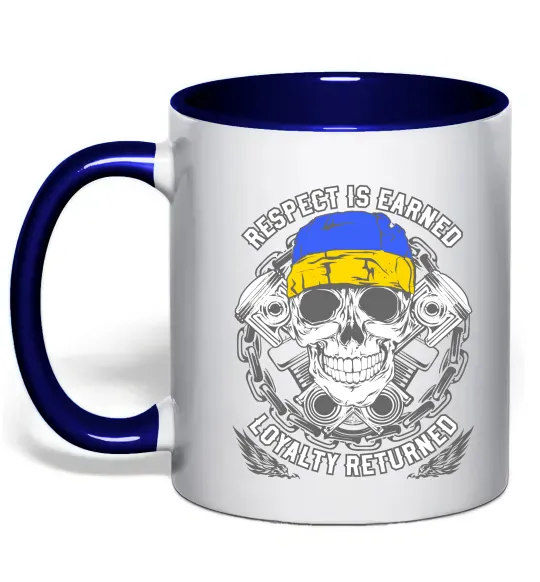 Чашка з кольоровою ручкою Respect is earned Глибокий темно-синій фото