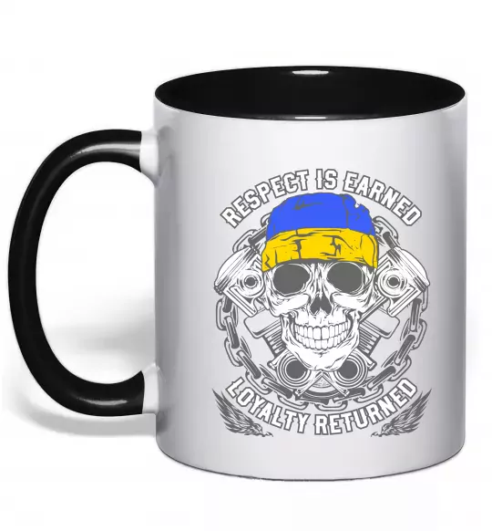 Чашка з кольоровою ручкою Respect is earned Чорний фото