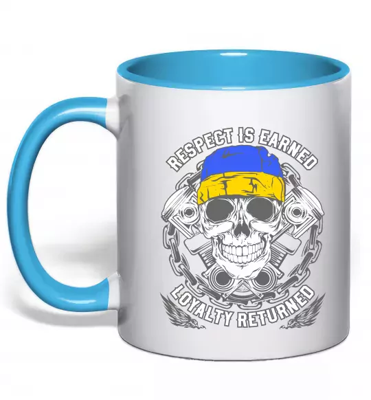 Чашка з кольоровою ручкою Respect is earned Блакитний фото