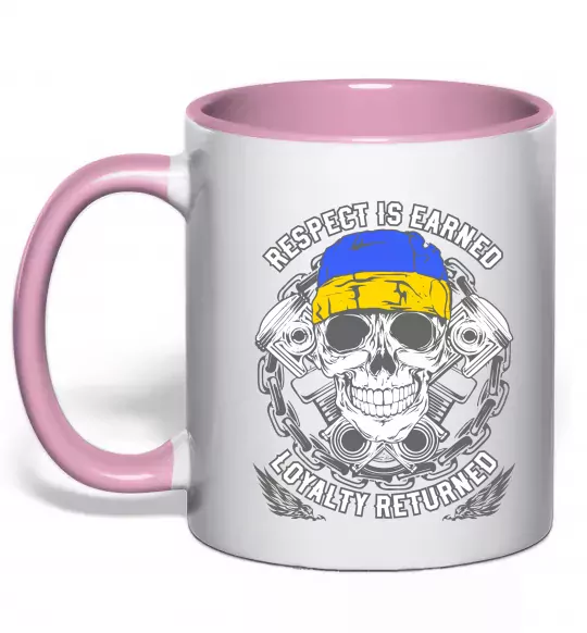 Чашка з кольоровою ручкою Respect is earned Ніжно рожевий фото