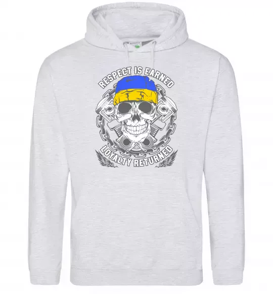 Мужская толстовка (худи) Respect is earned Серый меланж фото