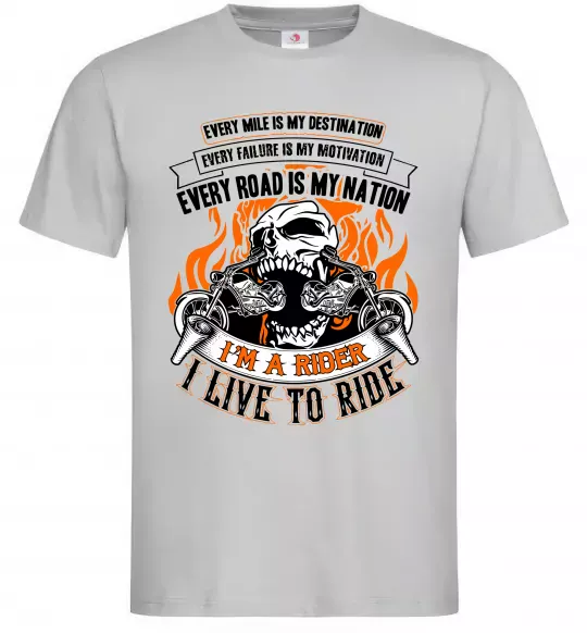 Мужская футболка Rider live to ride Серый фото