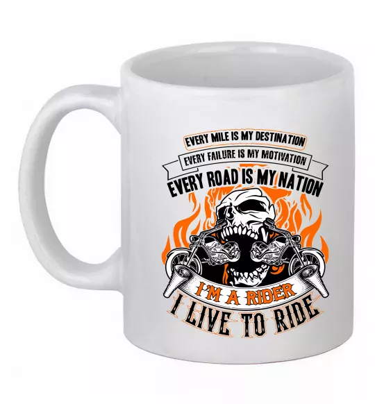 Чашка керамічна Rider live to ride Білий фото
