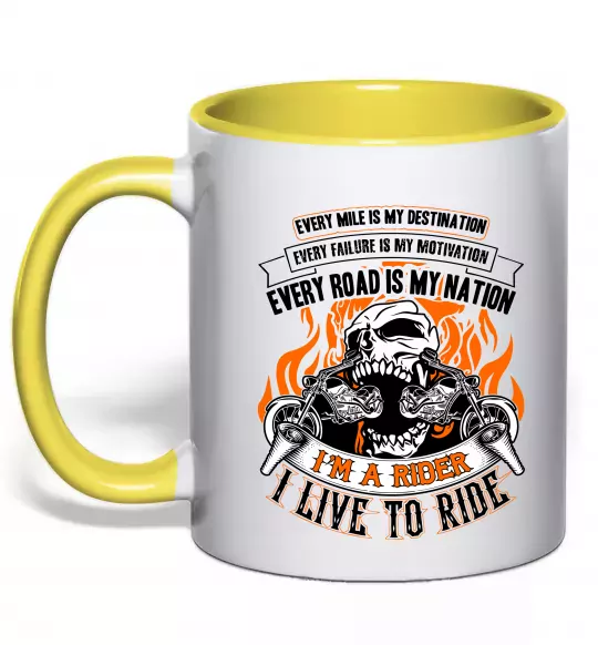 Чашка з кольоровою ручкою Rider live to ride Сонячно жовтий фото