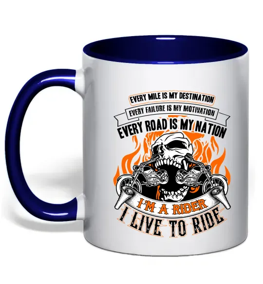 Чашка з кольоровою ручкою Rider live to ride Глибокий темно-синій фото
