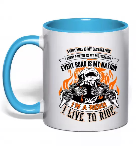 Чашка з кольоровою ручкою Rider live to ride Блакитний фото