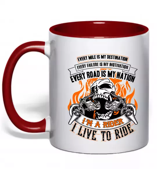 Чашка з кольоровою ручкою Rider live to ride Червоний фото