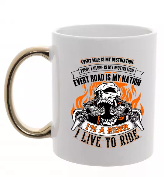 Чашка з кольоровою ручкою Rider live to ride Золото фото