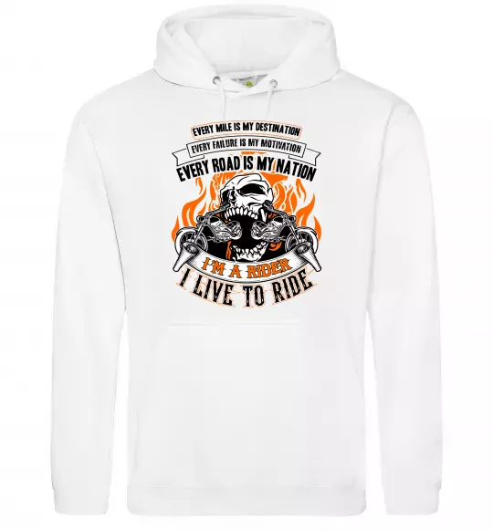 Чоловіча толстовка (худі) Rider live to ride Білий фото