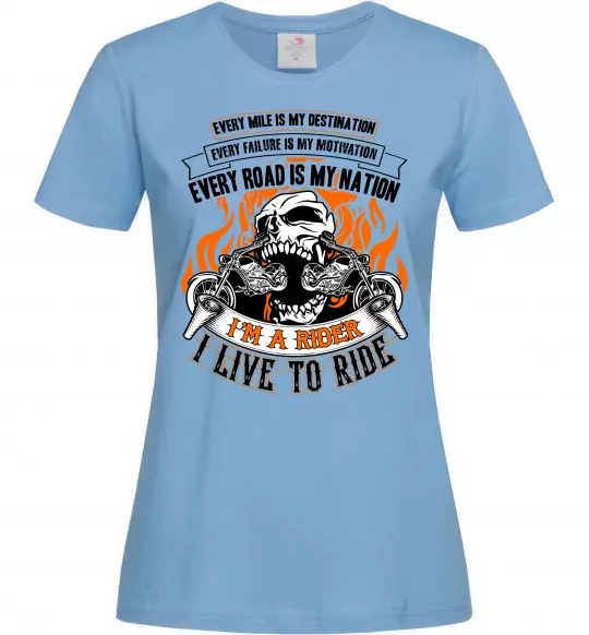 Жіноча футболка Rider live to ride Блакитний фото