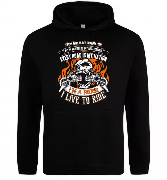 Чоловіча толстовка (худі) Rider live to ride Чорний фото