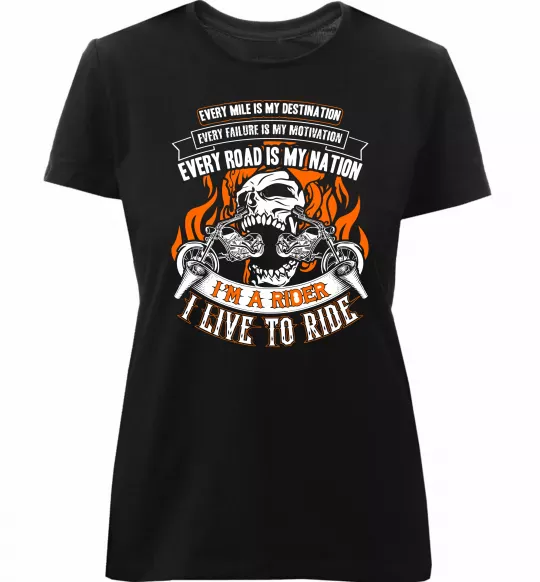 Женская премиум футболка Rider live to ride Черный фото