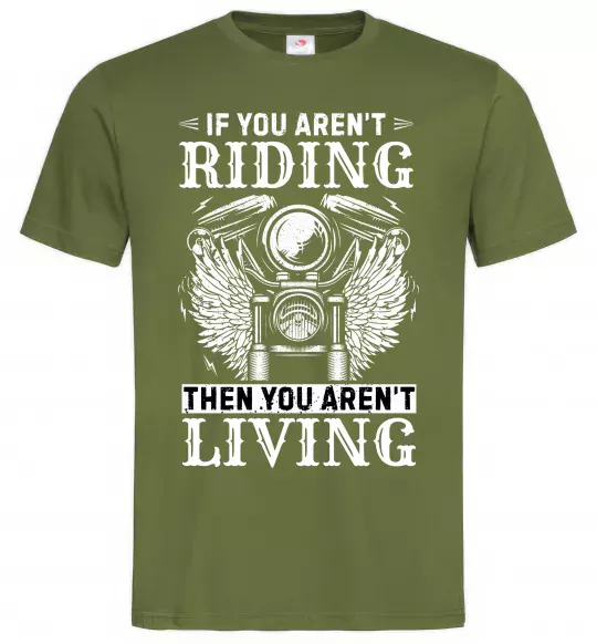 Мужская футболка Riding is living Оливковый фото