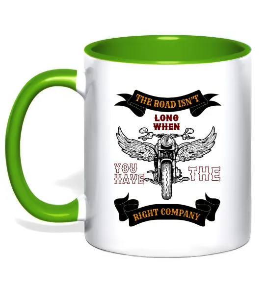 Чашка з кольоровою ручкою Right company of bikers Лаймовий фото