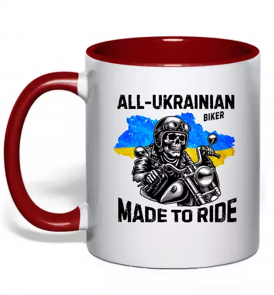 Чашка с цветной ручкой Ukrainian biker Красный фото