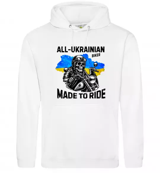 Мужская толстовка (худи) Ukrainian biker Белый фото