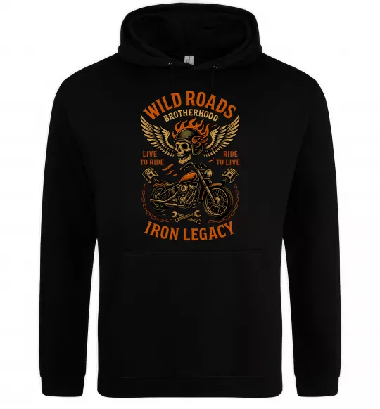 Мужская толстовка (худи) Wild roads Черный фото