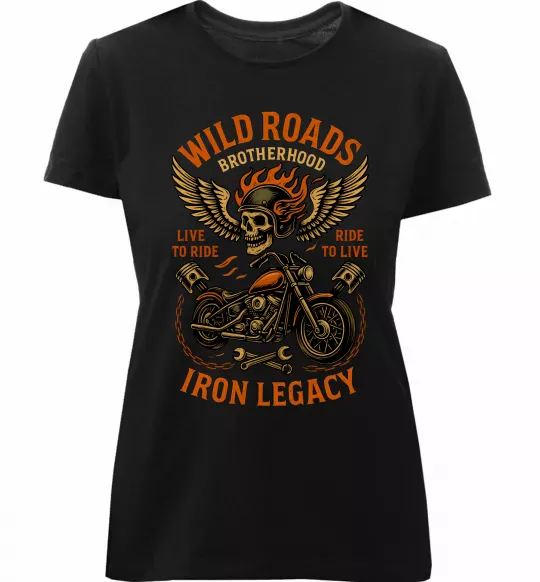 Женская премиум футболка Wild roads Черный фото