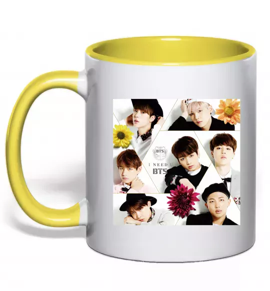 Чашка з кольоровою ручкою BTS photos Сонячно жовтий фото