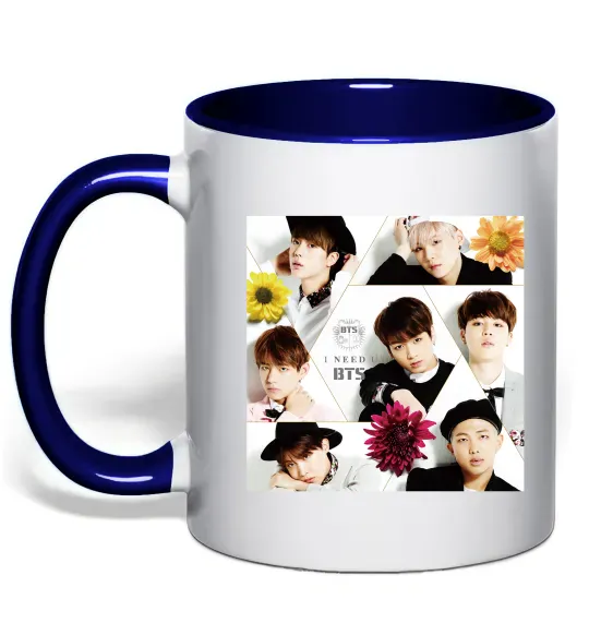 Чашка з кольоровою ручкою BTS photos Глибокий темно-синій фото