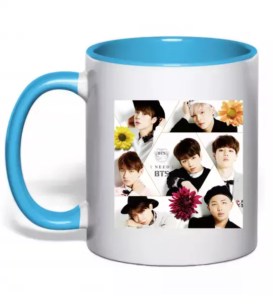 Чашка з кольоровою ручкою BTS photos Блакитний фото