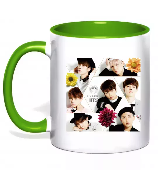 Чашка з кольоровою ручкою BTS photos Зелений фото