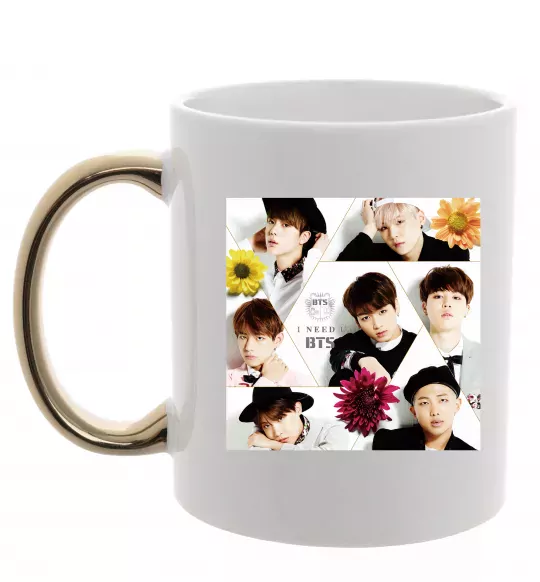 Чашка з кольоровою ручкою BTS photos Золото фото