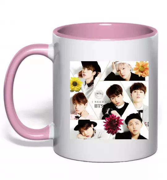 Чашка з кольоровою ручкою BTS photos Ніжно рожевий фото