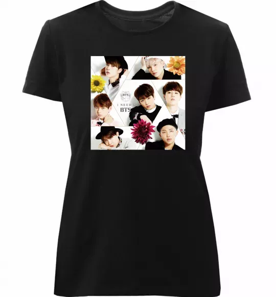 Жіноча преміум футболка BTS photos Чорний фото
