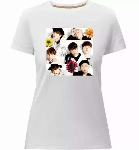 Жіноча преміум футболка BTS photos Білий фото