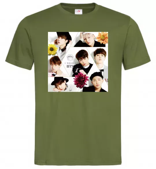 Мужская футболка BTS photos Оливковый фото