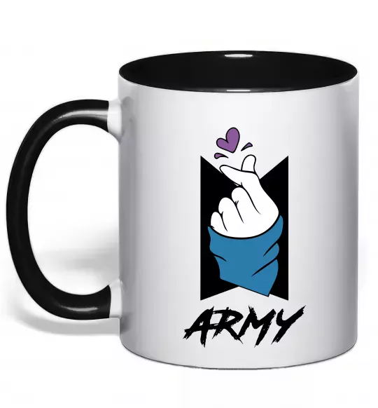 Чашка з кольоровою ручкою BTS army heart Чорний фото