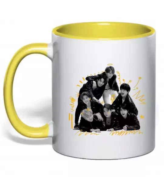 Чашка с цветной ручкой BTS фото домальоване Солнечно желтый фото