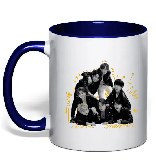 Чашка с цветной ручкой BTS фото домальоване Глубокий темно-синий фото