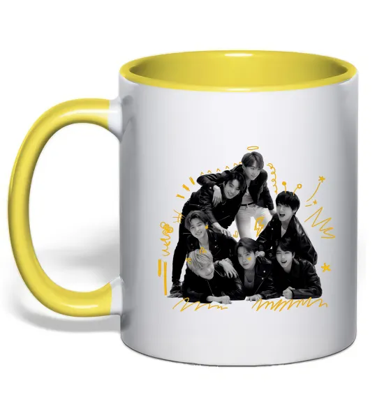 Чашка з кольоровою ручкою BTS фото домальоване Лимонний фото