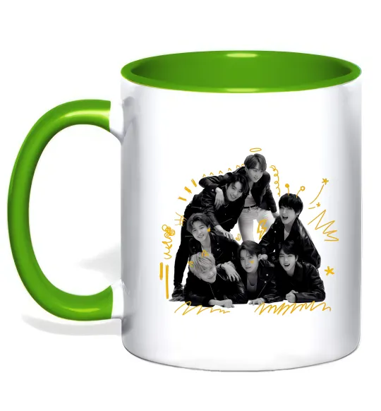Чашка з кольоровою ручкою BTS фото домальоване Лаймовий фото
