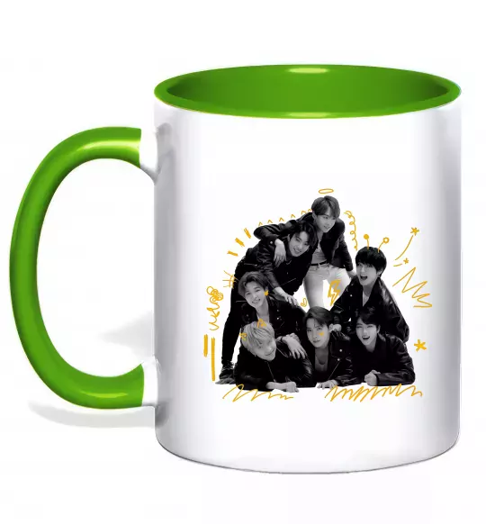 Чашка с цветной ручкой BTS фото домальоване Зеленый фото