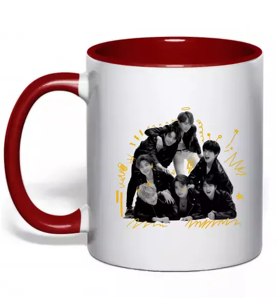 Чашка с цветной ручкой BTS фото домальоване Красный фото