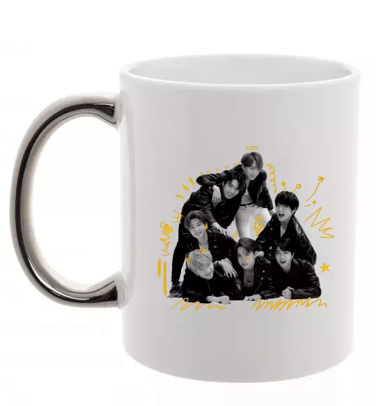 Чашка с цветной ручкой BTS фото домальоване Серебро фото